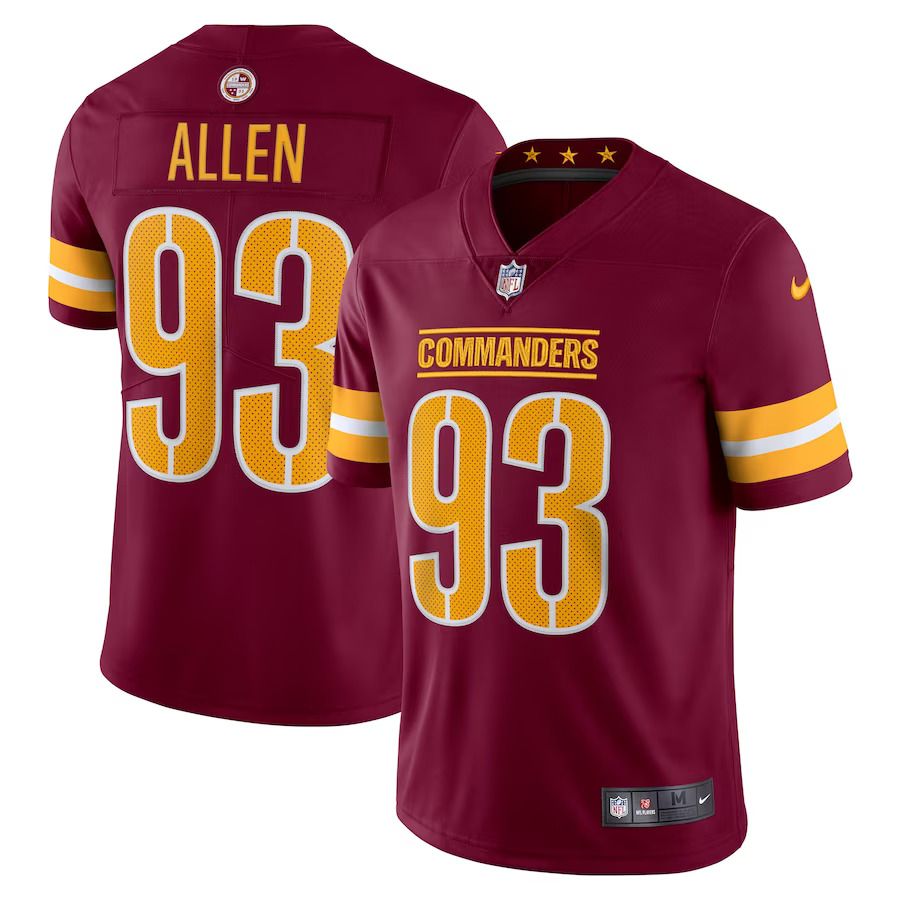 Men Washington Commanders 93 Jonathan Allen Nike Burgundy Vapor Limited NFL Jersey